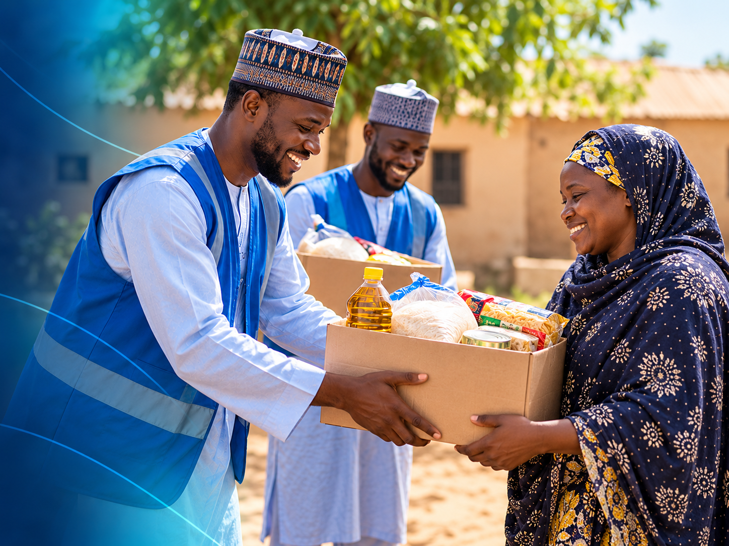 Nigerian Muslim community members sharing educational support with children